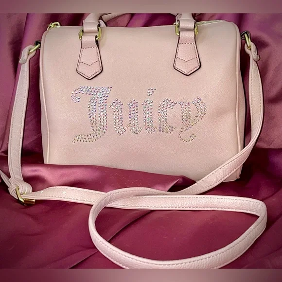 Juicy Couture ‘Be Classic’ Dusty Blush Rhinestone Satchel Crossbody Bag & Charm - Picture 3 of 14